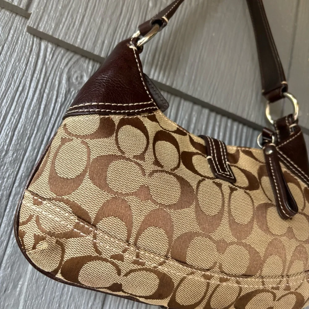 Vintage Coach Brown Canvas Mini Hobo Leather Trim Shoulder Bag Purse Y2K 10283 - Picture 6 of 14